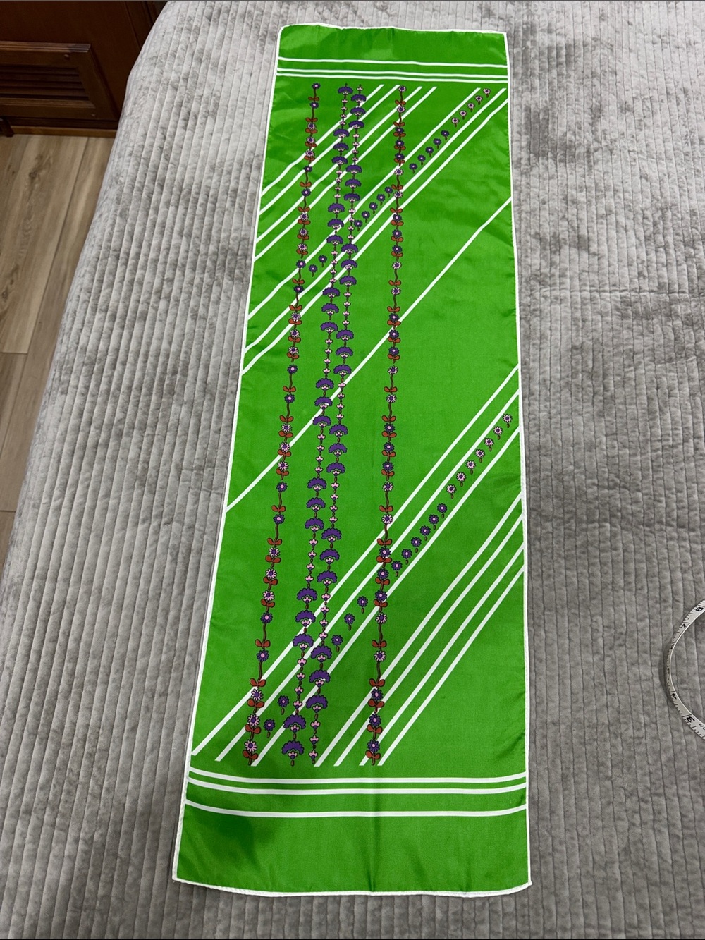 Bright Green Vintage Floral Stripe Scarf Oblong